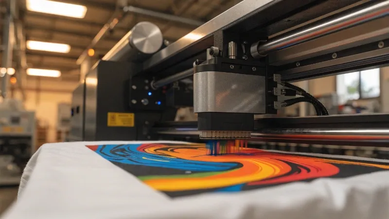 A DTG printer applying a design to a cotton t-shirt