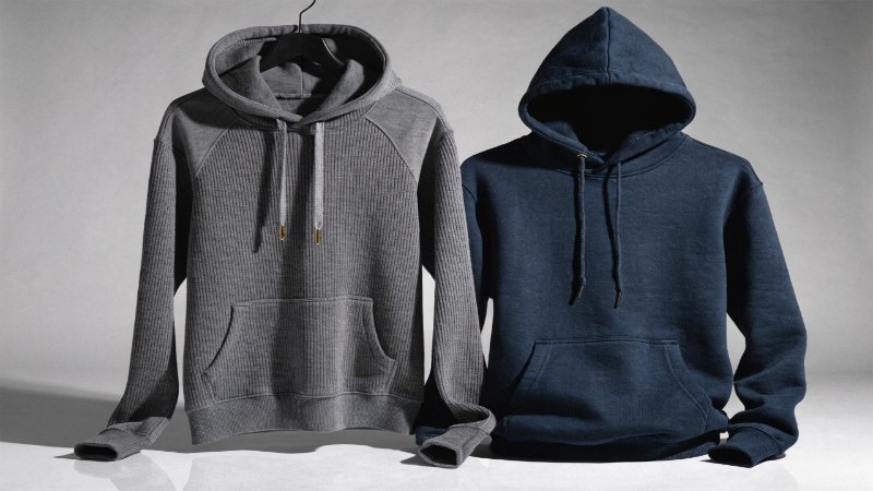 Matching Hoodie Quality to Brand Two different hoodies, one premium and one basic, side-by-side
