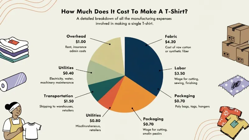 An infographic or pie chart breaking down t-shirt manufacturing costs.