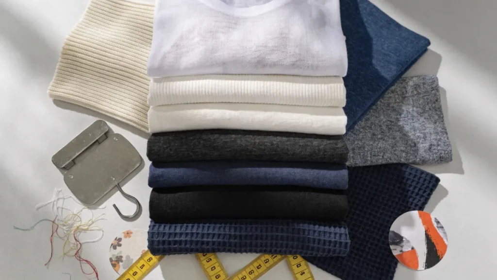 T-shirt GSM guide showing lightweight to heavyweight fabric samples