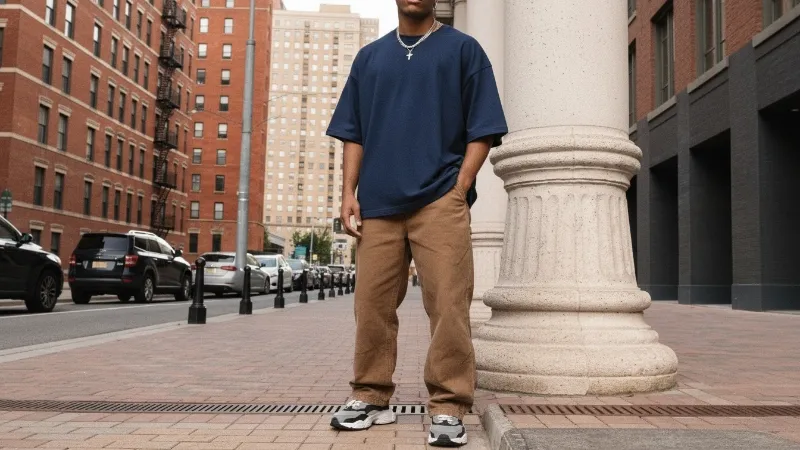 A model wearing a premium, oversized heavyweight T-shirt
