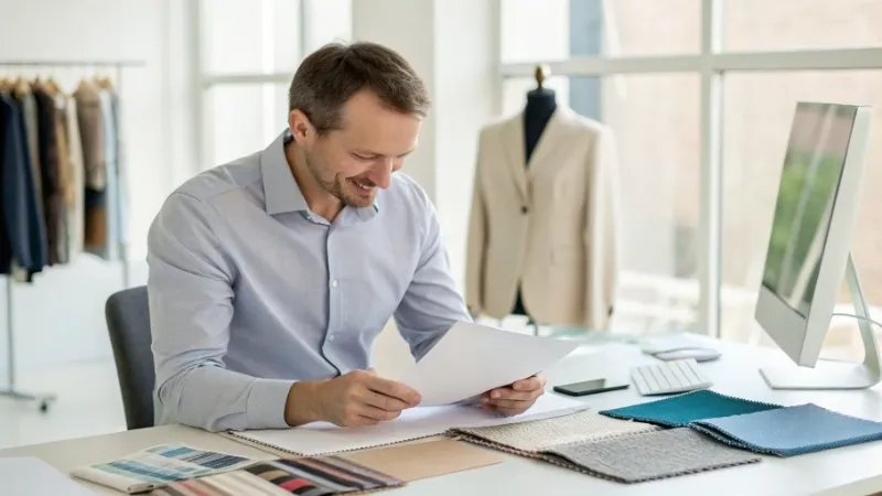 apparel manufacturer consultation with tech pack and garment samples