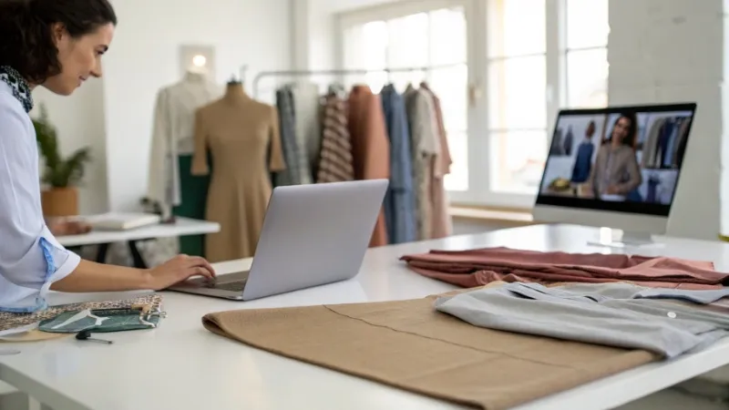 fashion brand owner researching clothing manufacturers online