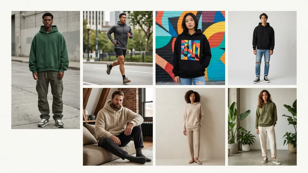 2026 hoodie trends including oversized, athletic, graphic, heavyweight, minimalist, and sustainable styles