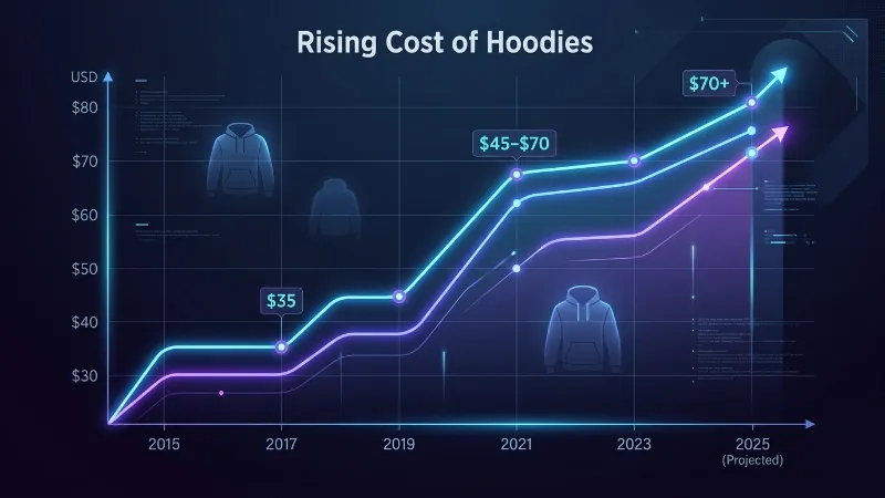 A futuristic graph showing the rising cost of hoodies