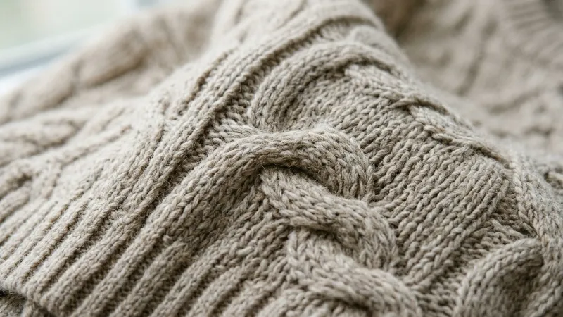 Everyday Luxury Fabric Close-up on the fabric texture of a premium Aritzia-style knit sweater