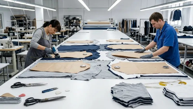 Fabric spreading and cutting process for T-shirt production