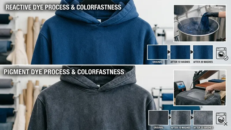 Hoodie Dyeing Reactive Dye vs Pigment Dye Hoodie dyeing process reactive dye vs pigment dye colorfastness comparison