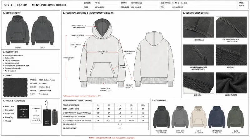 Hoodie Tech Pack and Brand Preparation Guide Hoodie tech pack components for factory production