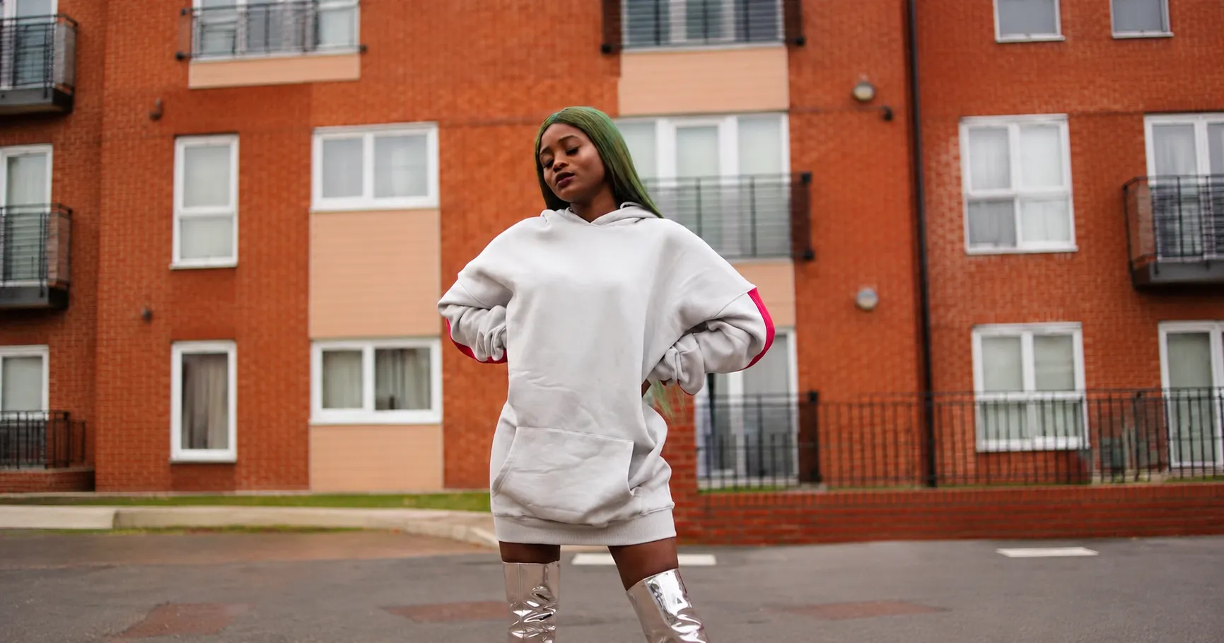 a women in Longline Hoodie