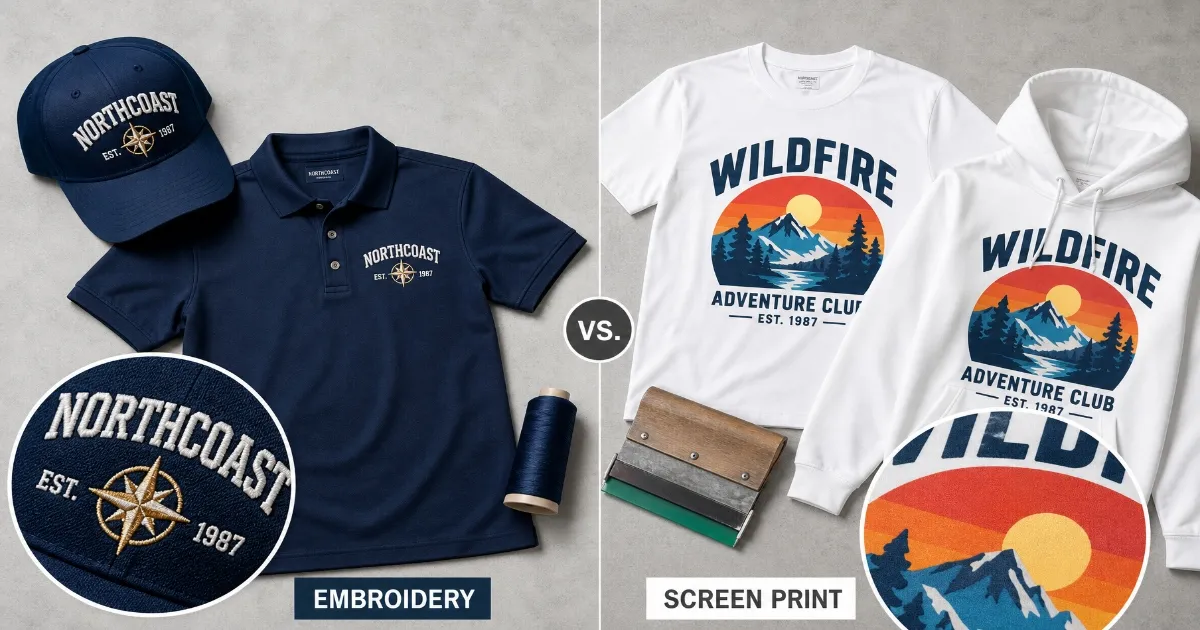 Comparing embroidery and screen printing features