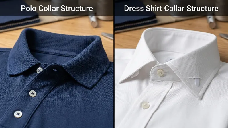 Polo Collar vs Dress Shirt Collar Comparison Close-up of polo collar vs dress shirt collar structure