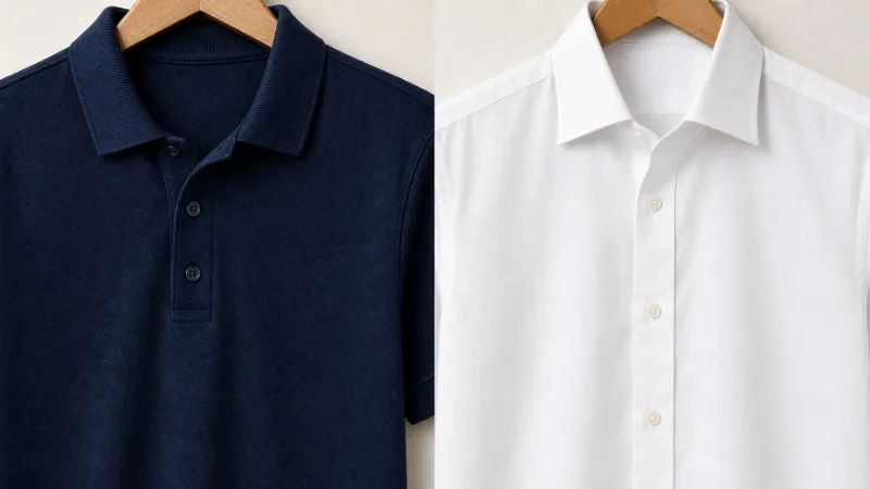 Polo vs Collared Shirt Fabric and Style Differences Polo shirt vs collared dress shirt side by side comparison