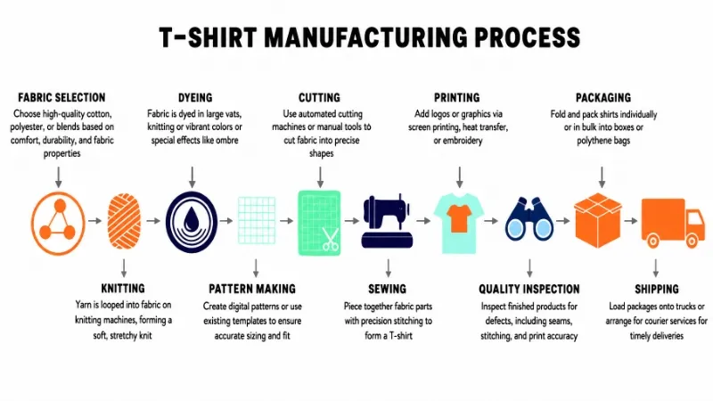 Step-by-step T-shirt manufacturing process flow chart