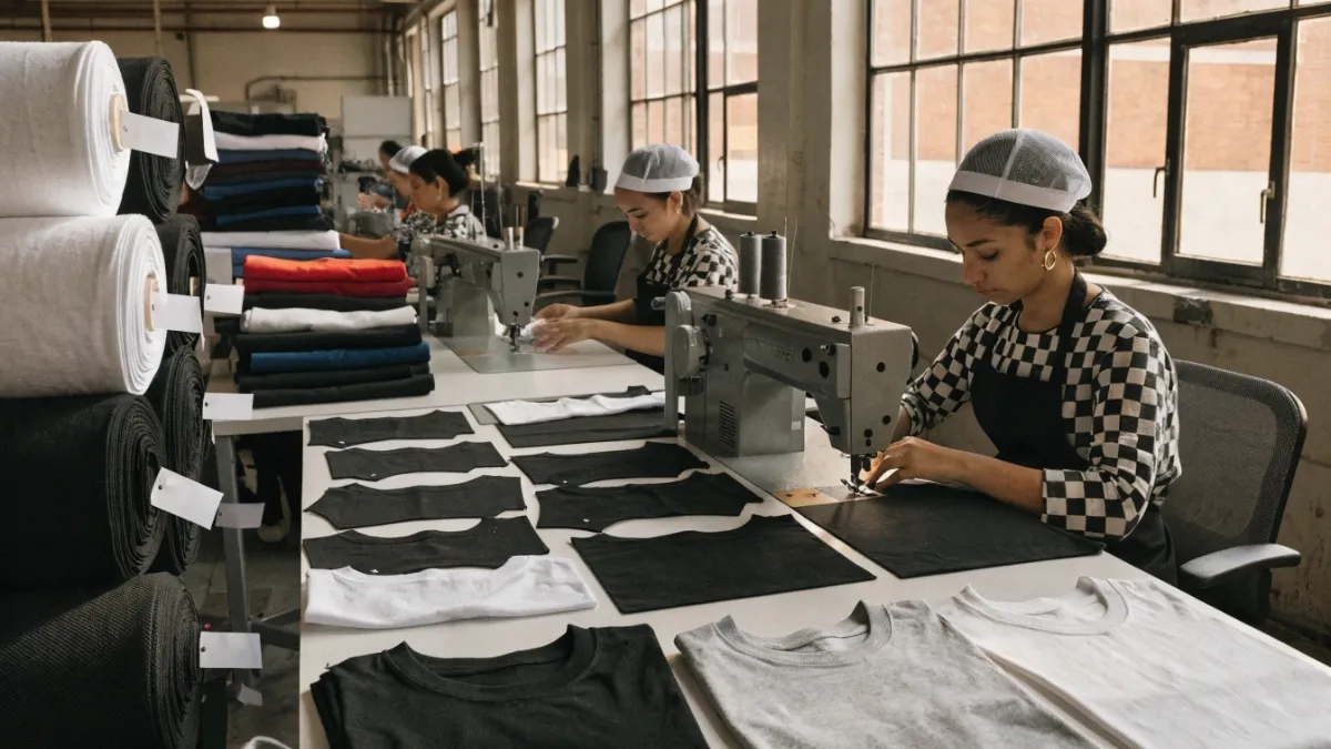 T-shirt manufacturing process inside a garment factory