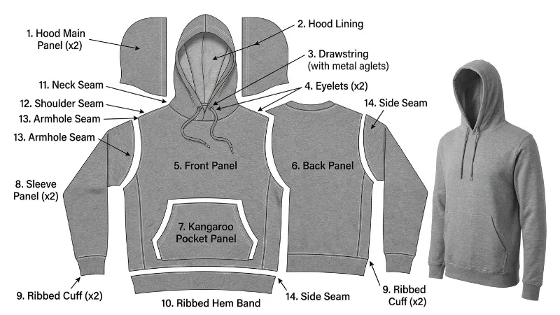 What Does It Mean to Sew a Hoodie Hoodie construction panels and components breakdown