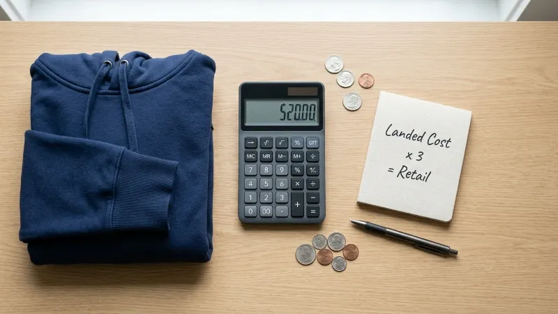 A calculator and a hoodie, illustrating the markup process