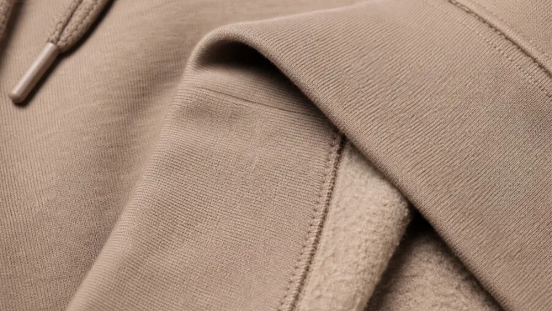 Brushed fleece hoodie fabric close-up showing soft inner surface