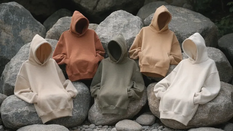 earth tone hoodies in beige olive clay and camel colors