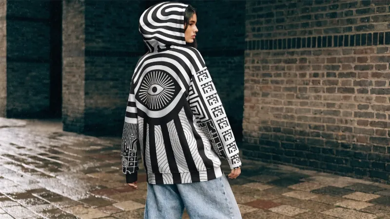 graphic hoodie with bold patterns and large back print