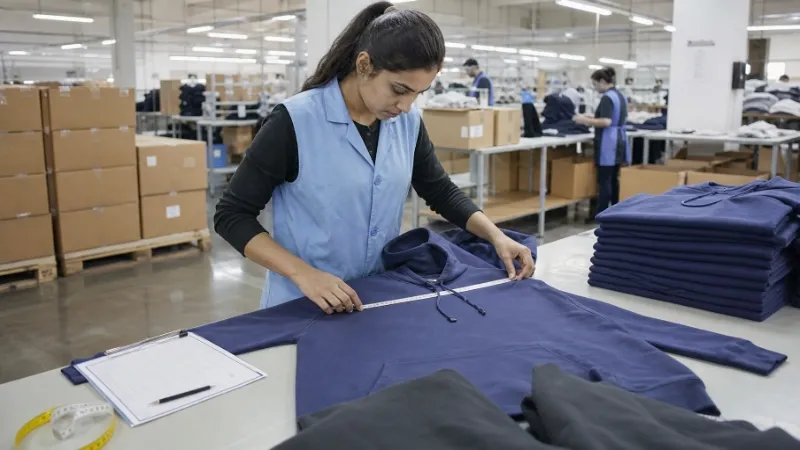 hoodie-quality-inspection-private-label-production Hoodie quality inspection during private label bulk production