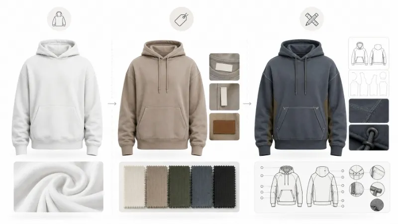 private-label-vs-white-label-vs-custom-hoodies Comparison of white label, private label, and custom hoodie production models