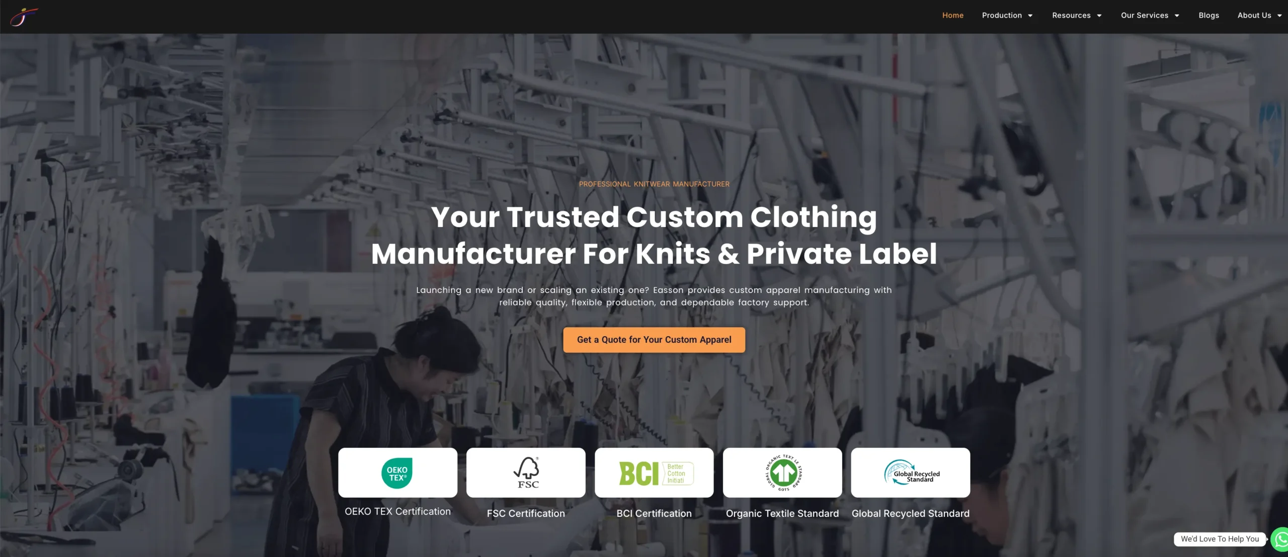Easson Apparel website home