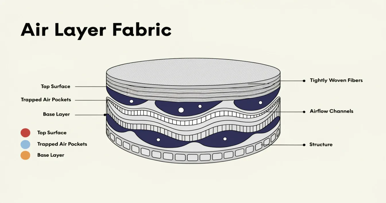 Cross-section diagram of air layer fabric construction