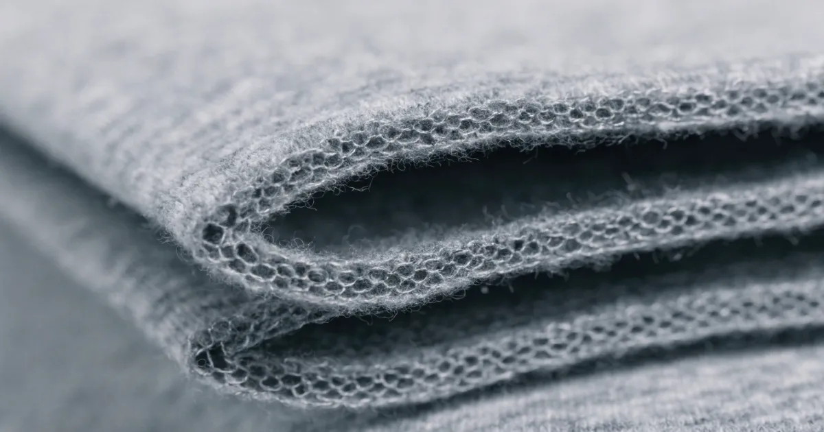Air layer sweatshirt fabric close-up showing three-layer structure