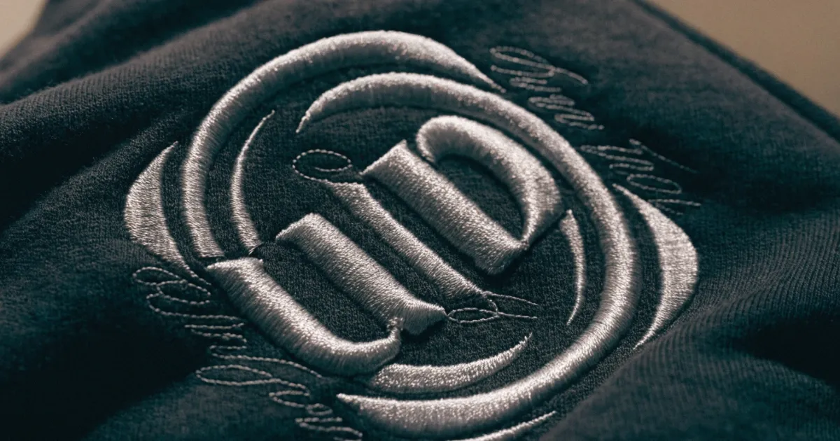 Flat and 3D puff embroidery combined on a hoodie Different embroidery styles on a single design