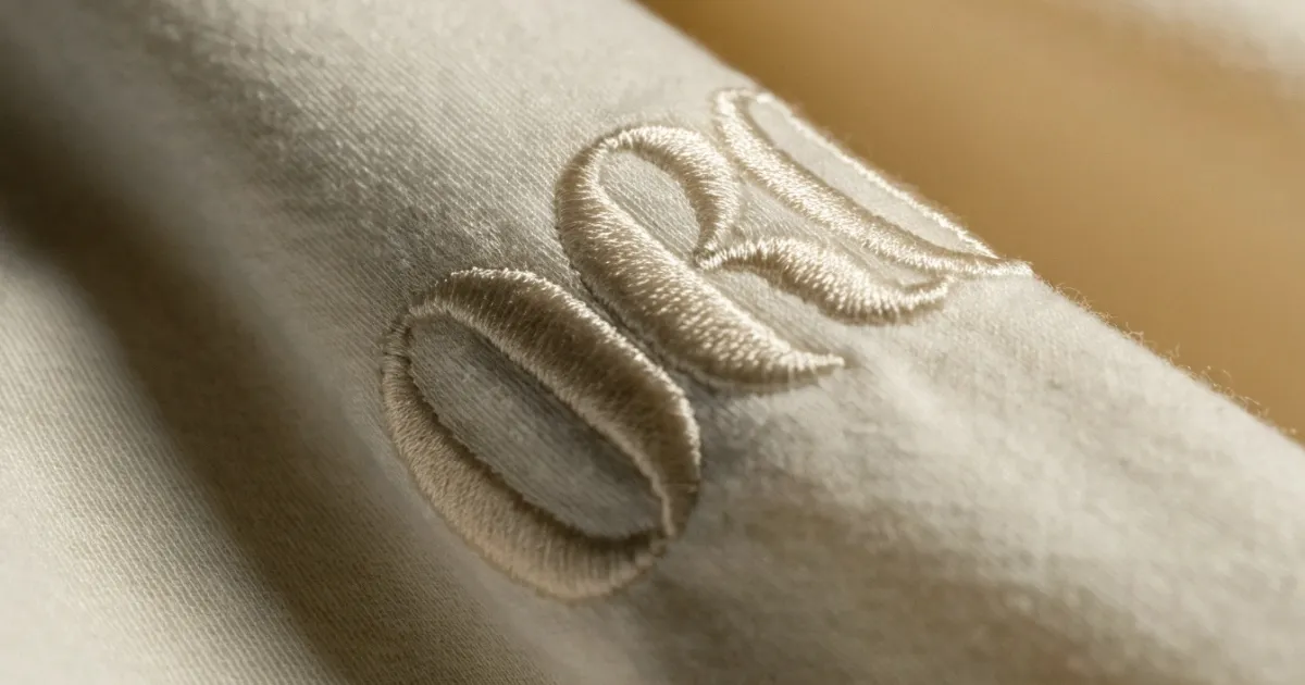 Flat embroidery logo detail on t-shirts Flat embroidery detail on t-shirt logo