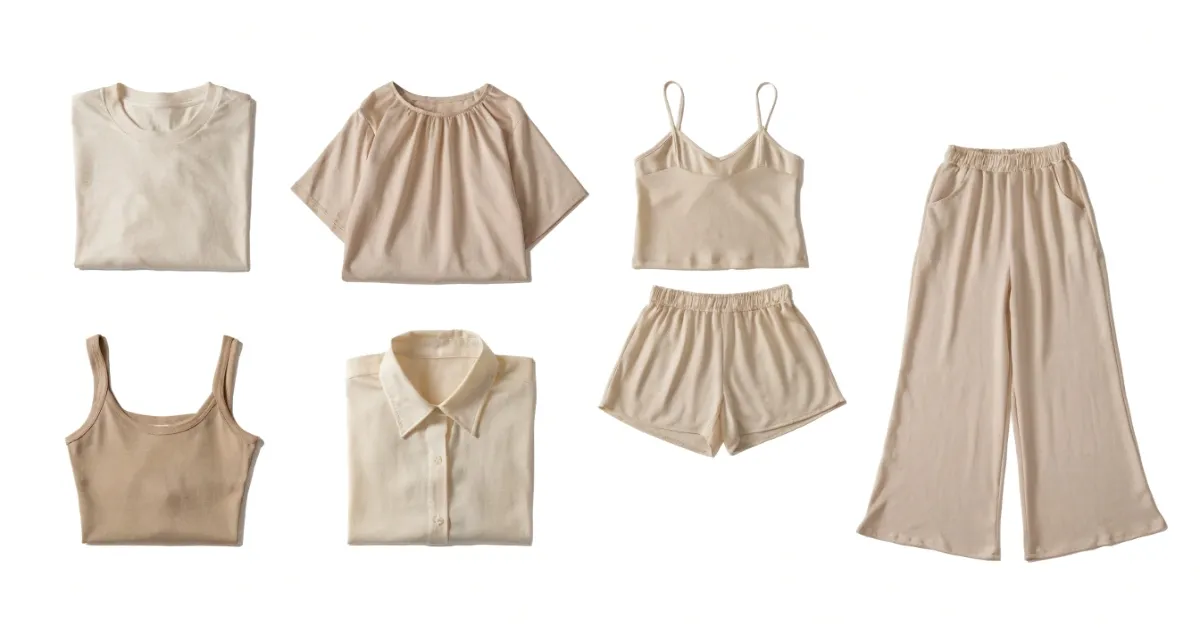 What Is Lyocell Fabric Best Used For in Clothing Lyocell clothing applications including T-shirts, loungewear, and dresses laid flat