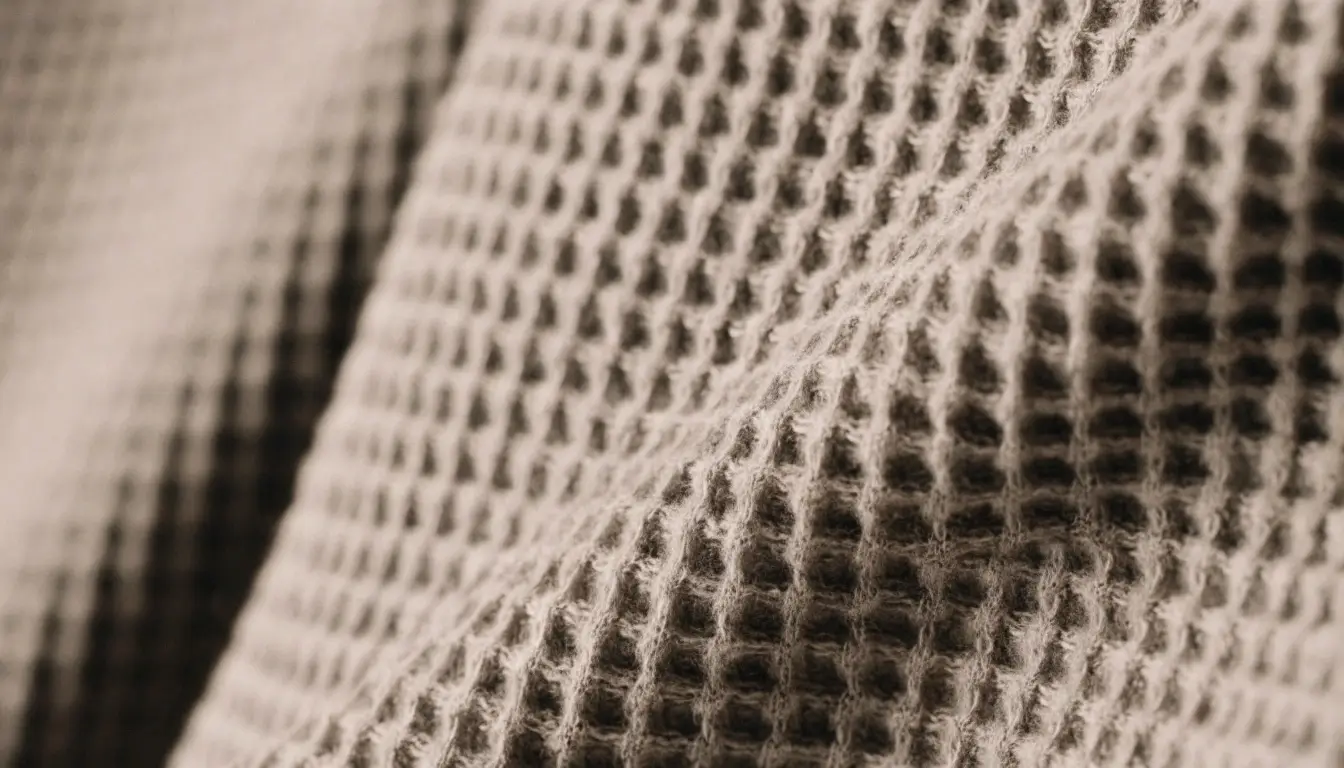 Waffle Knit Long Sleeve Shirt Fabric Structure waffle knit long sleeve shirts fabric texture close-up