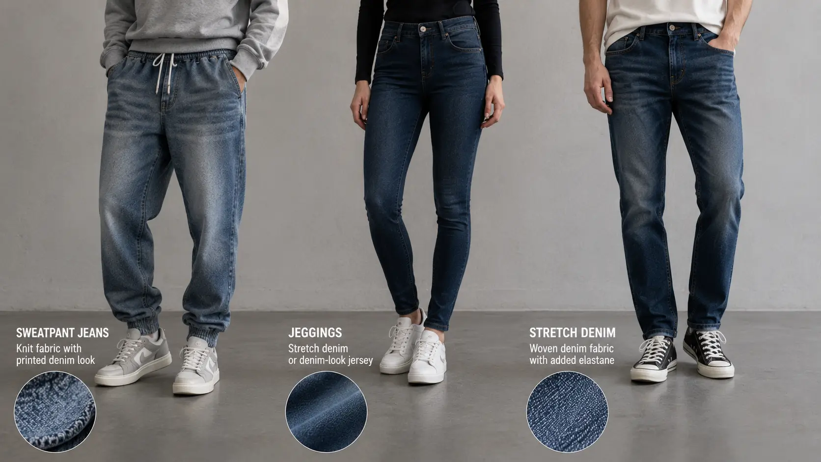 Sweatpant Jeans vs Jeggings vs Stretch Denim Comparison sweatpant jeans vs jeggings vs stretch denim comparison