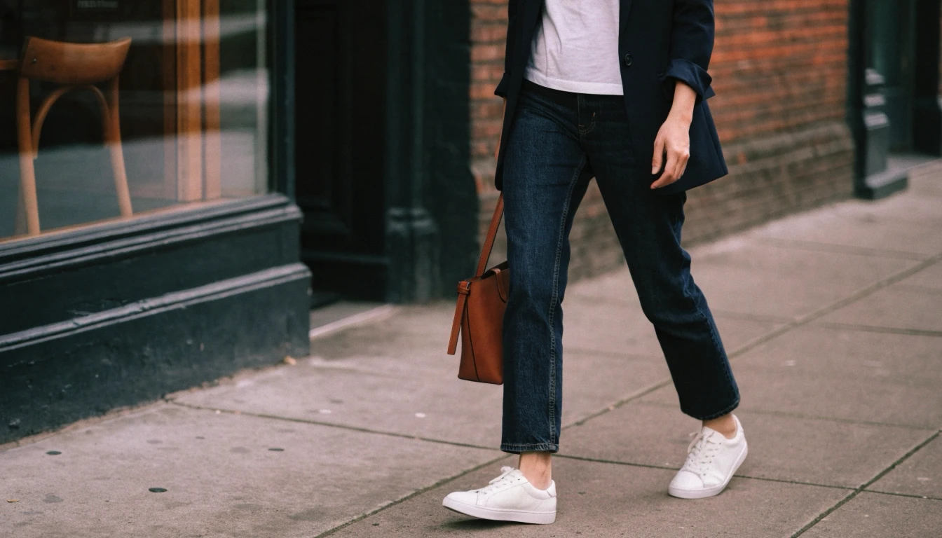 jeans sneakers tshirt smart casual women outfit guide